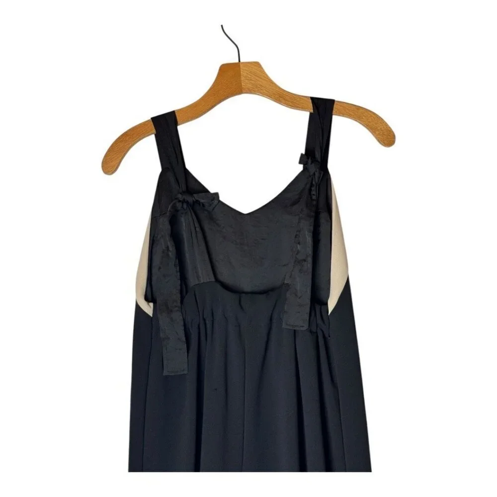 Zara Jumpsuit Women Small Black Ivory Tie Back Overall Wide‎ Leg Cropped Preppy